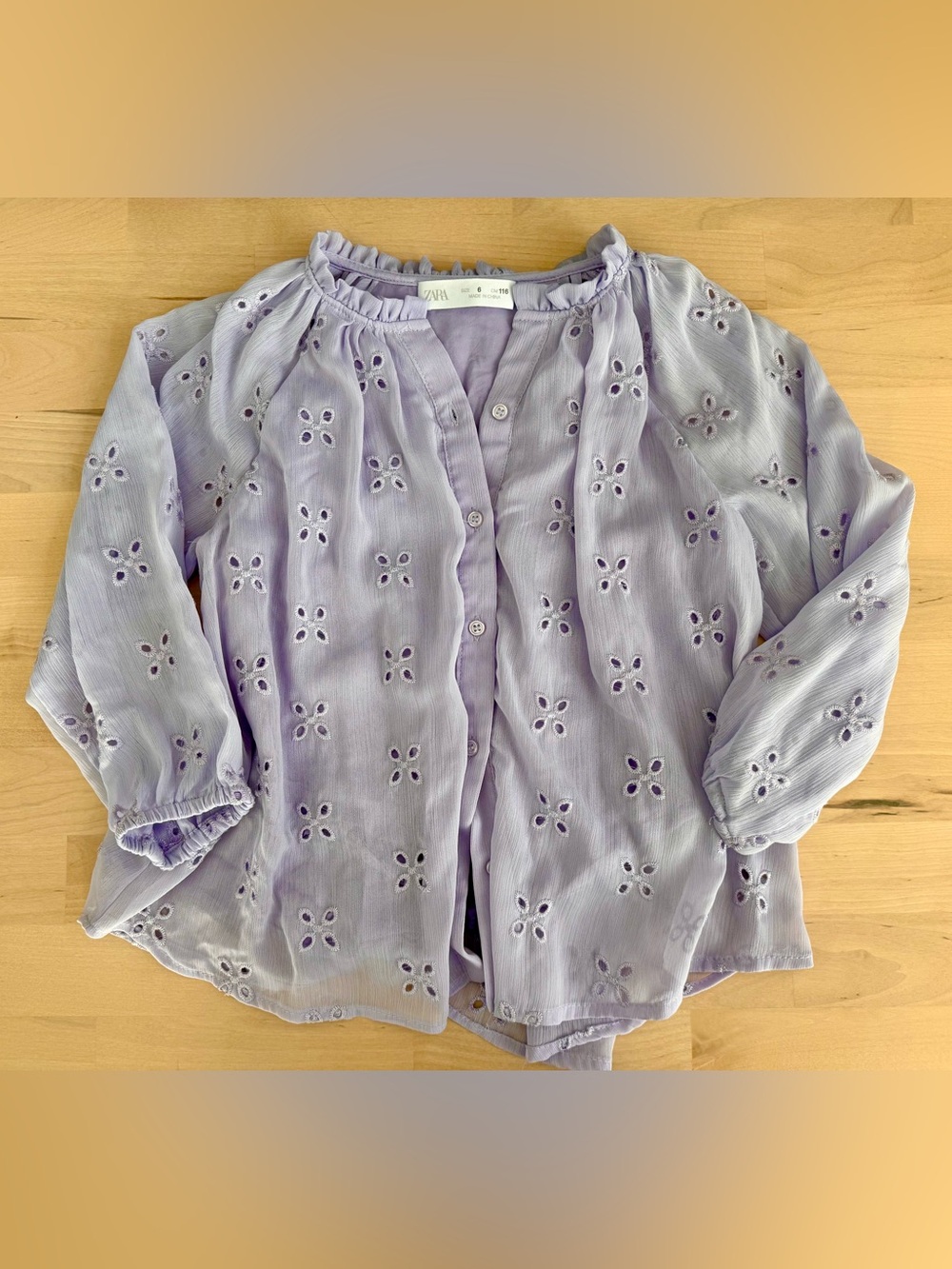 Zara Girl - Lilac Eyelet Button-Front Blouse. Size 6.